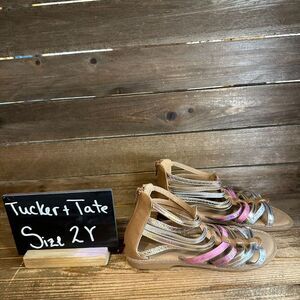 New Girls Tucker & Tate Marissa Metallic Faux Leather Gladiator Sandals Size 2 Y